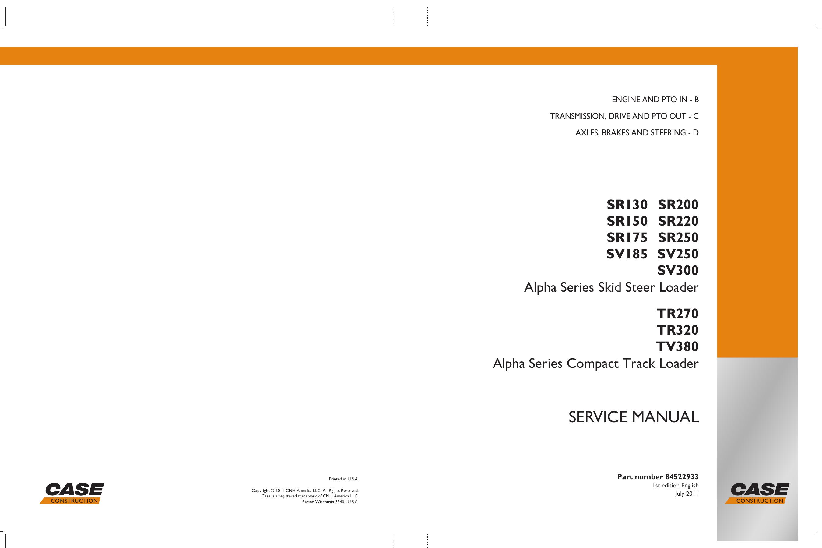 SR130,150,175,200,220,250,SV185,250,300-Engine,PTO,Transmission, SERVICE MANUAL